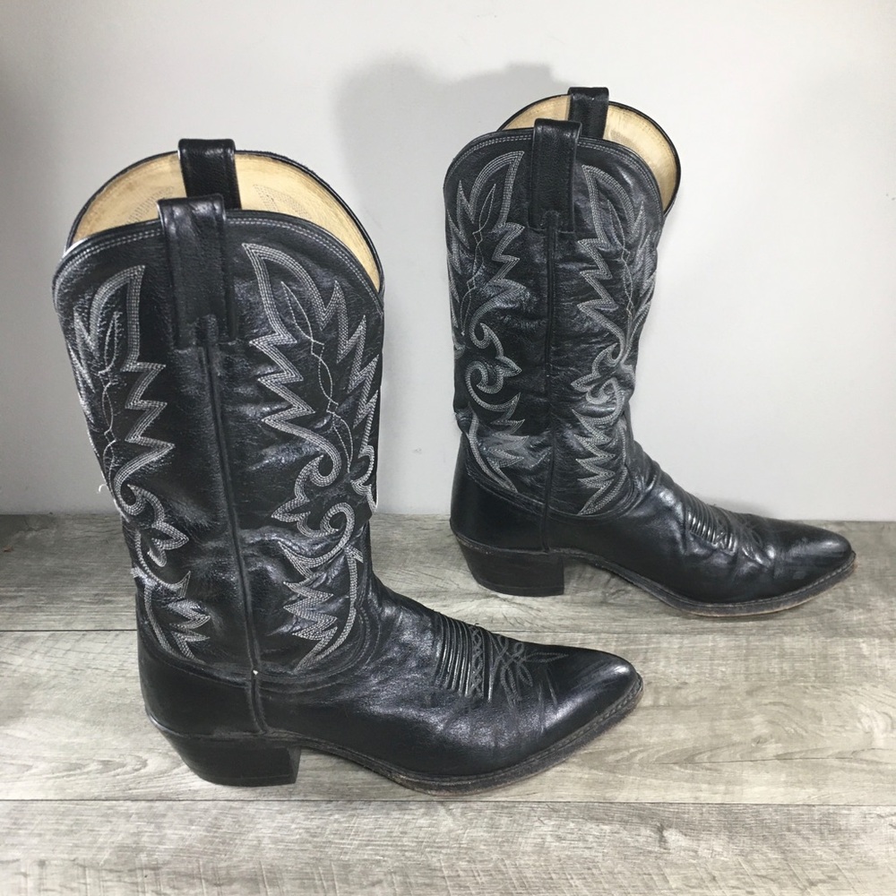 Dan Post 16791 El Paso Black Leather Cowboy Western Pull On Mens Boots Size 9.5
